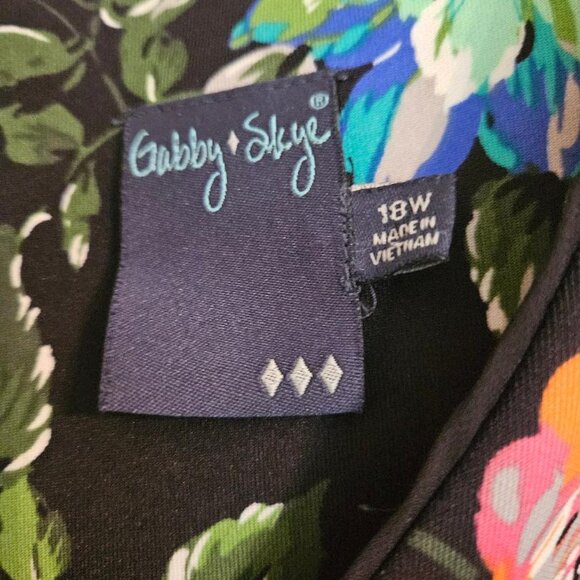 Gabby Skye sleeveless colorful floral dress (18W) 38" long, black background - Picture 5 of 5